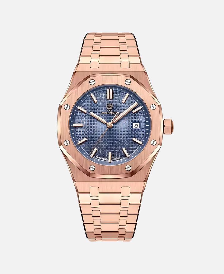 Herren Armbanduhr, 41mm Edelstahlgehäuse, Quarzwerk, kratzfestes Saphirglas, minimalistisches Zifferblatt, elegant.