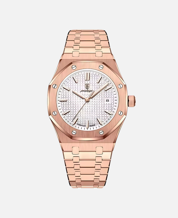 Herren Armbanduhr, 41mm Edelstahlgehäuse, Quarzwerk, kratzfestes Saphirglas, minimalistisches Zifferblatt, elegant.