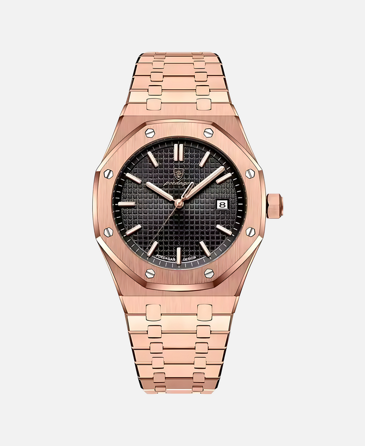 Herren Armbanduhr, 41mm Edelstahlgehäuse, Quarzwerk, kratzfestes Saphirglas, minimalistisches Zifferblatt, elegant.