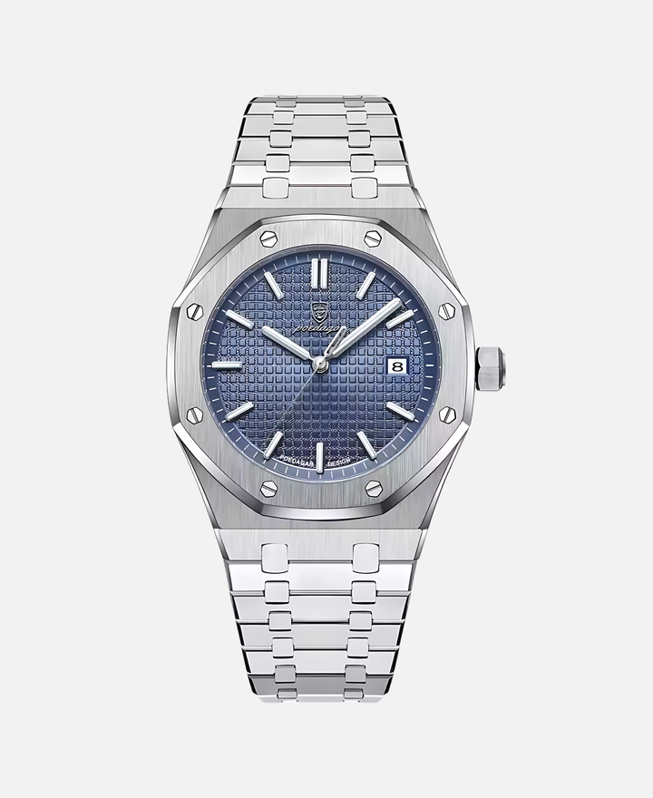 Herren Armbanduhr, 41mm Edelstahlgehäuse, Quarzwerk, kratzfestes Saphirglas, minimalistisches Zifferblatt, elegant.