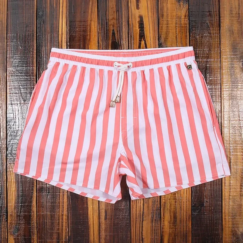 "Herren Badeshorts mit Streifenmuster, elastischer Bund, blau-weiß, ideal für Strand und Pool"
