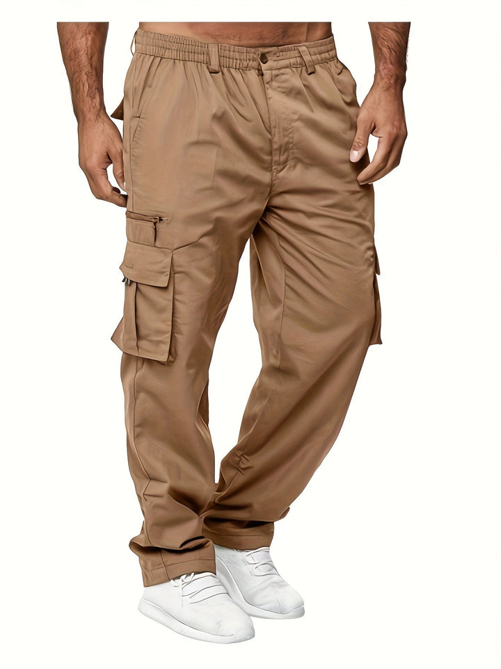 "Herren Cargo Hose in Olivgrün mit praktischen Taschen, moderne Passform für Freizeit und Alltag, Baumwolle-Polyester-Mix."