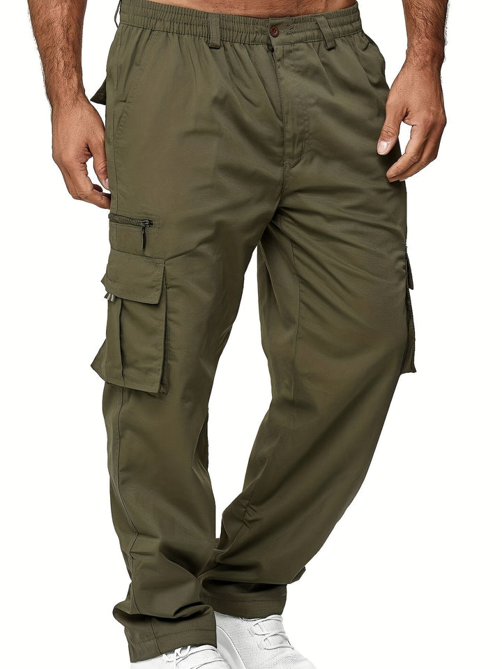 "Herren Cargo Hose in Olivgrün mit praktischen Taschen, moderne Passform für Freizeit und Alltag, Baumwolle-Polyester-Mix."