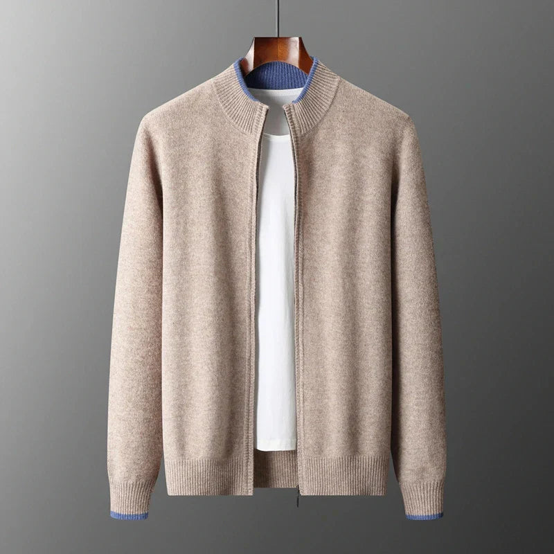 Herren Cashmere Zip Jacke in elegantem Stil, aus weichem Cashmere, mit praktischem Reißverschluss, ideal für Herbst.