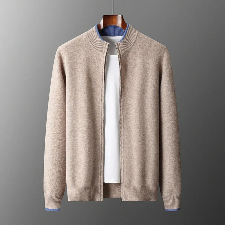 Herren Cashmere Zip Jacke in elegantem Stil, aus weichem Cashmere, mit praktischem Reißverschluss, ideal für Herbst.