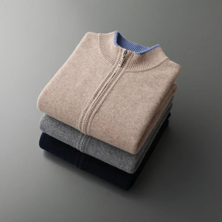 Herren Cashmere Zip Jacke in elegantem Stil, aus weichem Cashmere, mit praktischem Reißverschluss, ideal für Herbst.