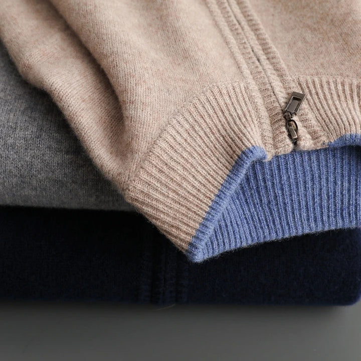 Herren Cashmere Zip Jacke in elegantem Stil, aus weichem Cashmere, mit praktischem Reißverschluss, ideal für Herbst.