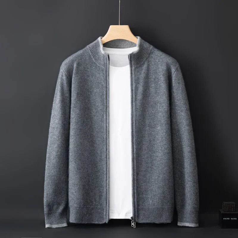Herren Cashmere Zip Jacke in elegantem Stil, aus weichem Cashmere, mit praktischem Reißverschluss, ideal für Herbst.