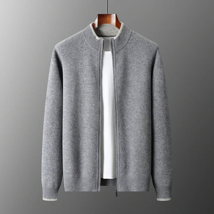 Herren Cashmere Zip Jacke in elegantem Stil, aus weichem Cashmere, mit praktischem Reißverschluss, ideal für Herbst.