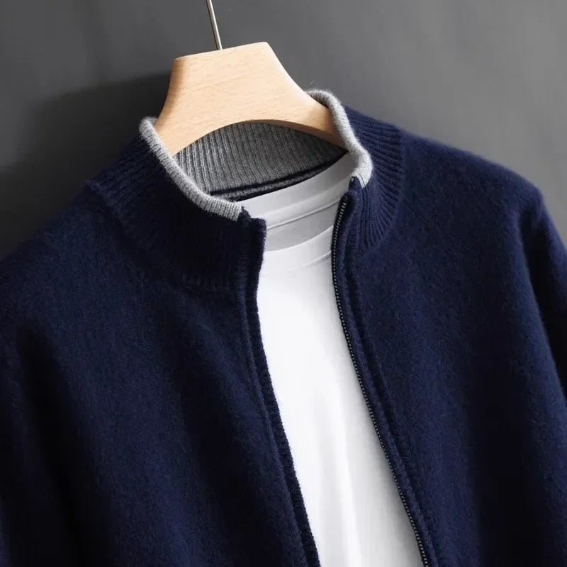 Herren Cashmere Zip Jacke in elegantem Stil, aus weichem Cashmere, mit praktischem Reißverschluss, ideal für Herbst.