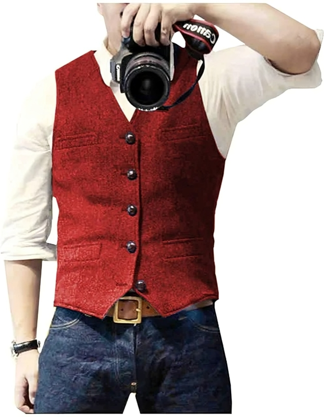 "Herren-Denimweste mit V-Ausschnitt, maßgeschneidert, elegante Passform, vielseitig, ideal für casual und formelle Anlässe."