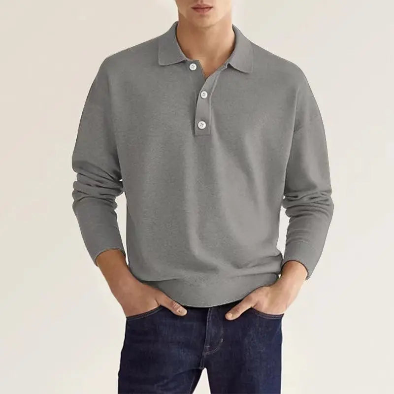 "Herren grau Baumwoll-Poloshirt atmungsaktiv strapazierfähig elegantes Design mit klassischem Polokragen Vorderansicht"