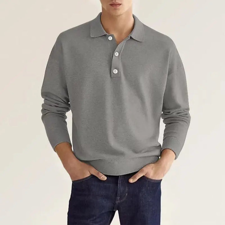 "Herren grau Baumwoll-Poloshirt atmungsaktiv strapazierfähig elegantes Design mit klassischem Polokragen Vorderansicht"