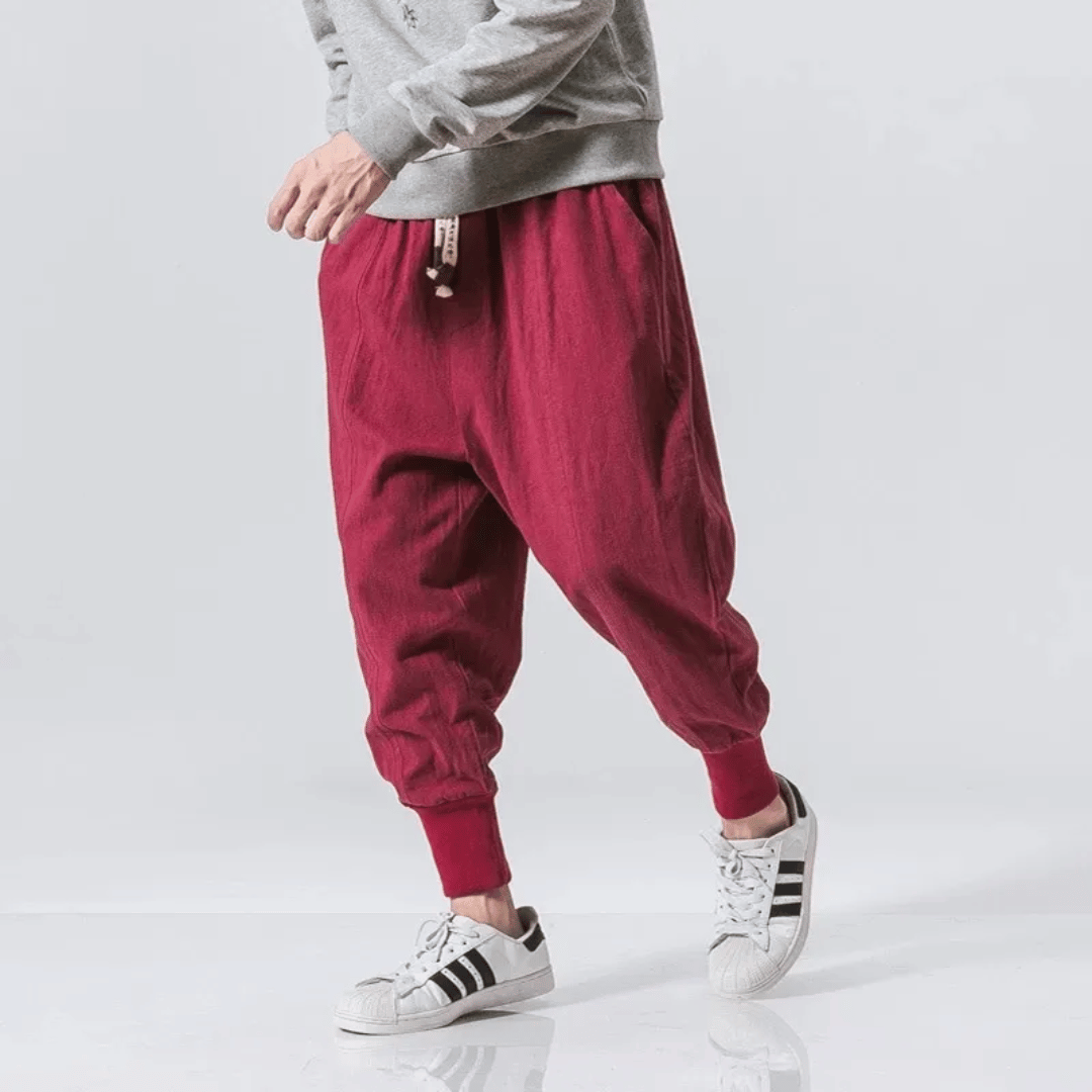 "Herren Japan-Stil Hosen aus Baumwollmischung, lockere Passform, fließende Silhouette, für stilvollen Komfort und Flexibilitä