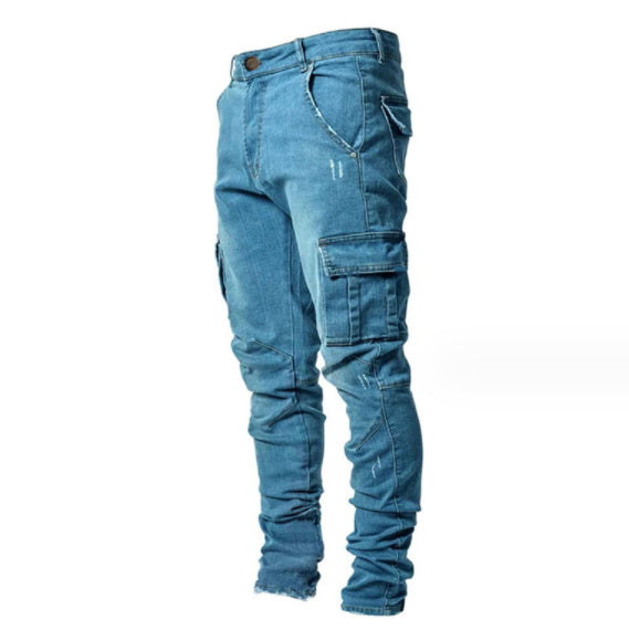 "Herren Jeans mit Seitentaschen, robustes Material, bequemer Schnitt, blaue Denim-Hose, vielseitig kombinierbar"