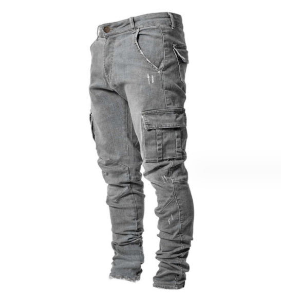 "Herren Jeans mit Seitentaschen, robustes Material, bequemer Schnitt, blaue Denim-Hose, vielseitig kombinierbar"
