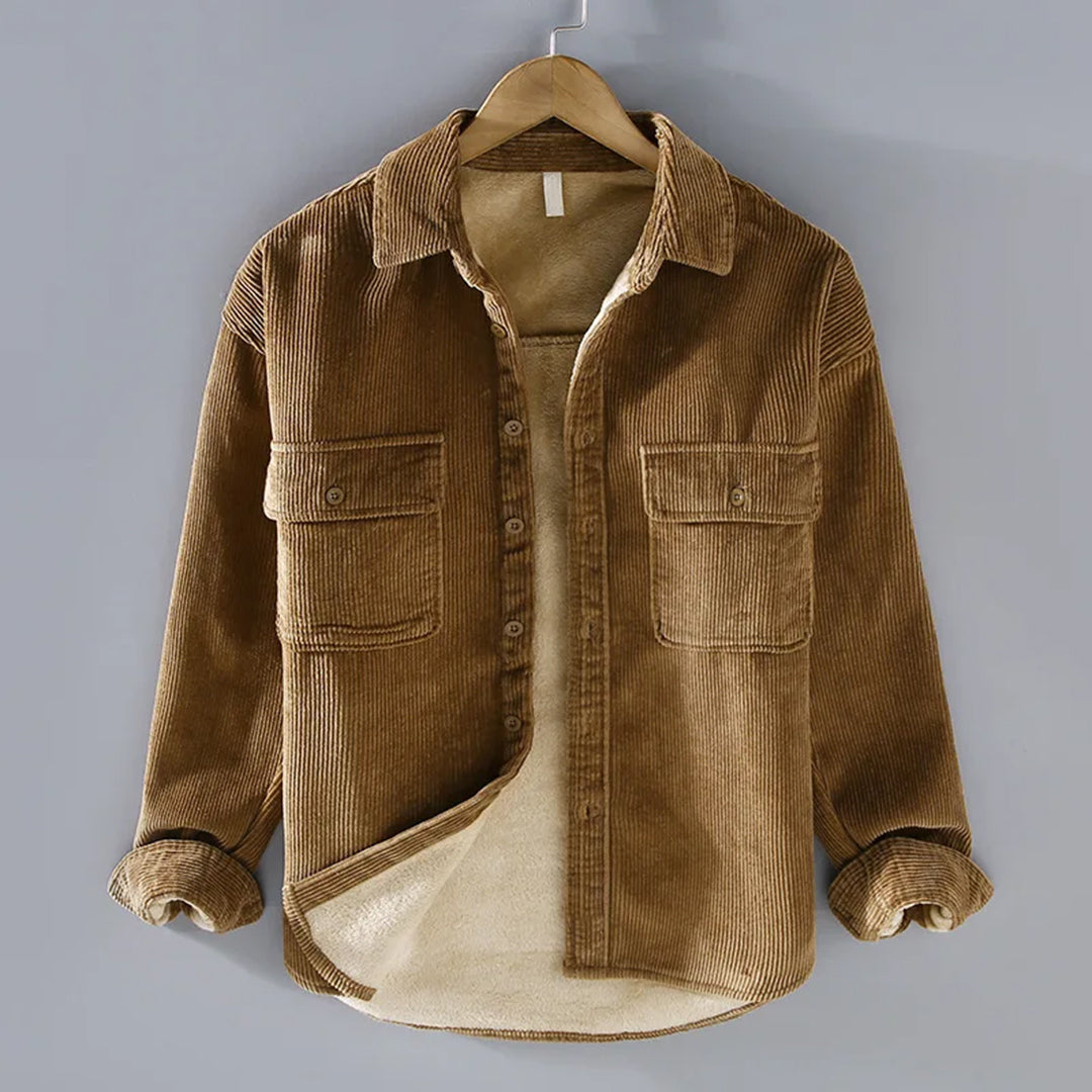 "Herren Kordjacke Langarm mit Taschen in Khaki; weiches, langlebiges Material für Komfort und Stil"