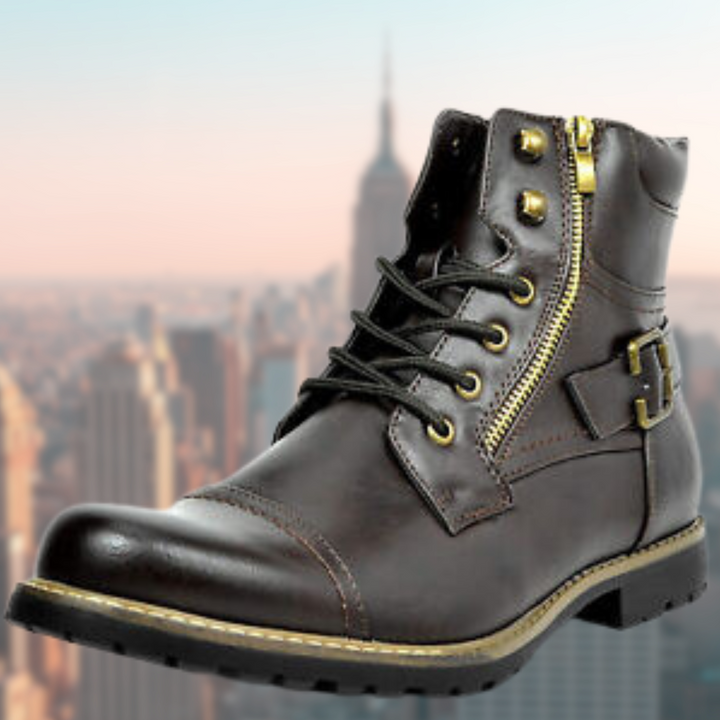 "Herren Leder-Motorradstiefel, robust, stilvoll, schwarzes Design, rutschfeste Sohle, ideal für Abenteuer und Stadt"