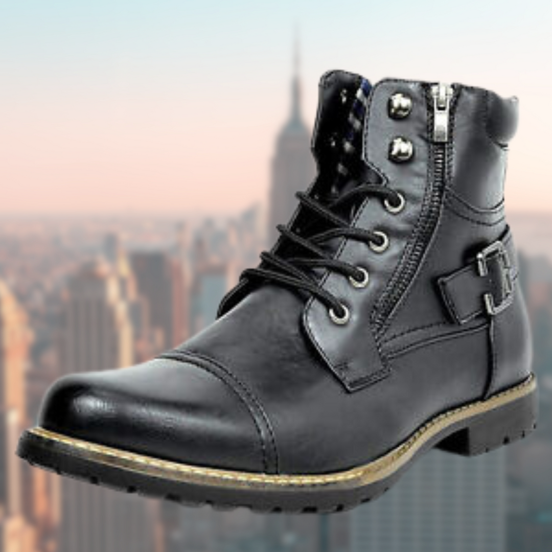 "Herren Leder-Motorradstiefel, robust, stilvoll, schwarzes Design, rutschfeste Sohle, ideal für Abenteuer und Stadt"