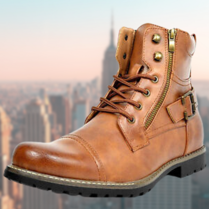 "Herren Leder-Motorradstiefel, robust, stilvoll, schwarzes Design, rutschfeste Sohle, ideal für Abenteuer und Stadt"