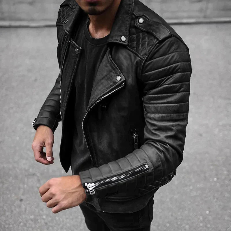 "Herren-Lederjacke aus hochwertigem Echtleder, klassischer Schnitt, schwarz, vielseitig, mit Innentaschen und Reißverschlüsse