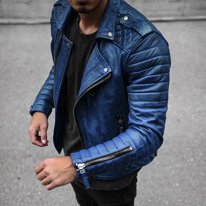 "Herren-Lederjacke aus hochwertigem Echtleder, klassischer Schnitt, schwarz, vielseitig, mit Innentaschen und Reißverschlüsse