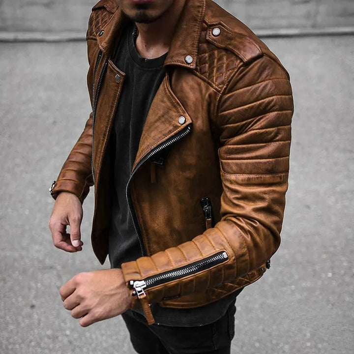 "Herren-Lederjacke aus hochwertigem Echtleder, klassischer Schnitt, schwarz, vielseitig, mit Innentaschen und Reißverschlüsse