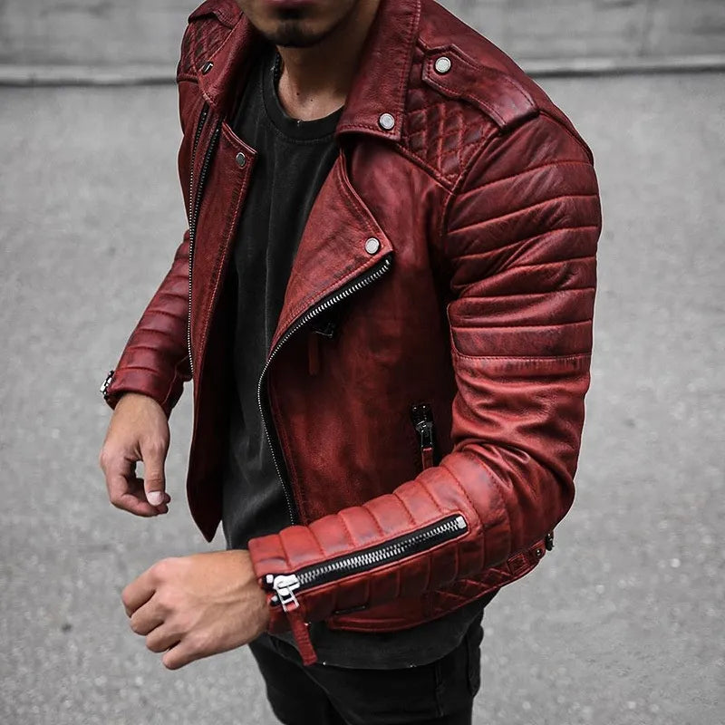 "Herren-Lederjacke aus hochwertigem Echtleder, klassischer Schnitt, schwarz, vielseitig, mit Innentaschen und Reißverschlüsse