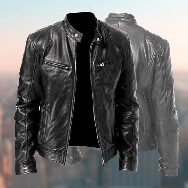 Herren Lederjacke aus hochwertigem Leder, elegant und zeitlos, Vorderansicht in klassischem Design, vielseitig kombinierbar.