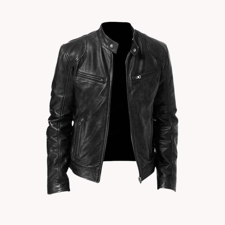 "Herren Lederjacke Daniel, elegant und robust, aus hochwertigem Leder in klassischem Design, mit Reißverschluss und Taschen."