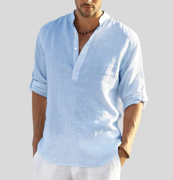 "Herren Leinenhemd in Beige, klassisches Design, eleganter Look mit Knopfleiste, atmungsaktives Material, vielseitig"