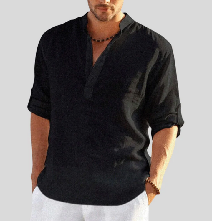 "Herren Leinenhemd in Beige, klassisches Design, eleganter Look mit Knopfleiste, atmungsaktives Material, vielseitig"