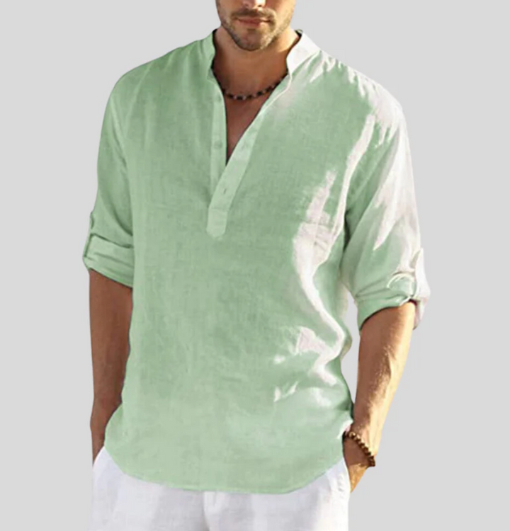 "Herren Leinenhemd in Beige, klassisches Design, eleganter Look mit Knopfleiste, atmungsaktives Material, vielseitig"