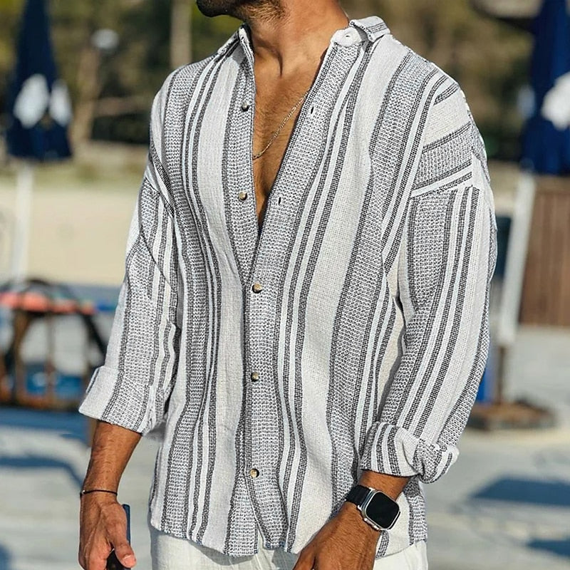 "Herren Leinenhemd in Blau, kühlend und atmungsaktiv, lässige Passform, ideal für Sommer, Vorderansicht"