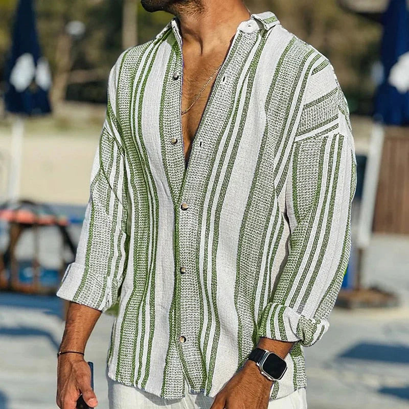 "Herren Leinenhemd in Blau, kühlend und atmungsaktiv, lässige Passform, ideal für Sommer, Vorderansicht"