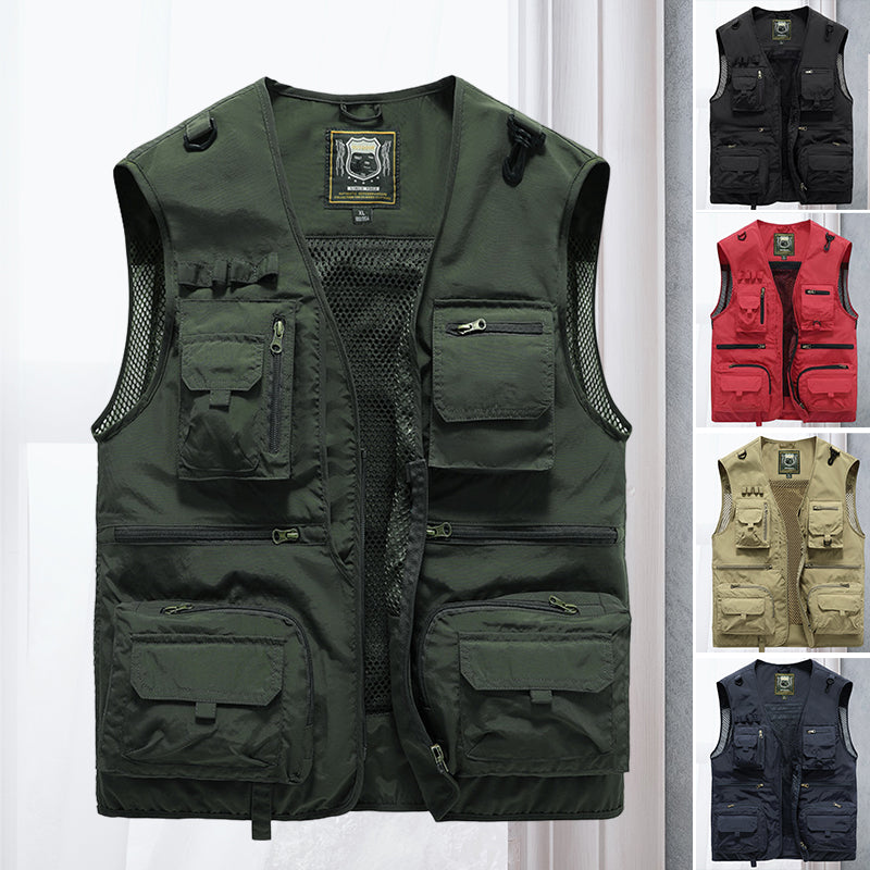"Herren Mesh-Cargo-Weste mit Taschen, leichtes atmungsaktives Design, ideal für Abenteuer und Freizeit, modischer Look"