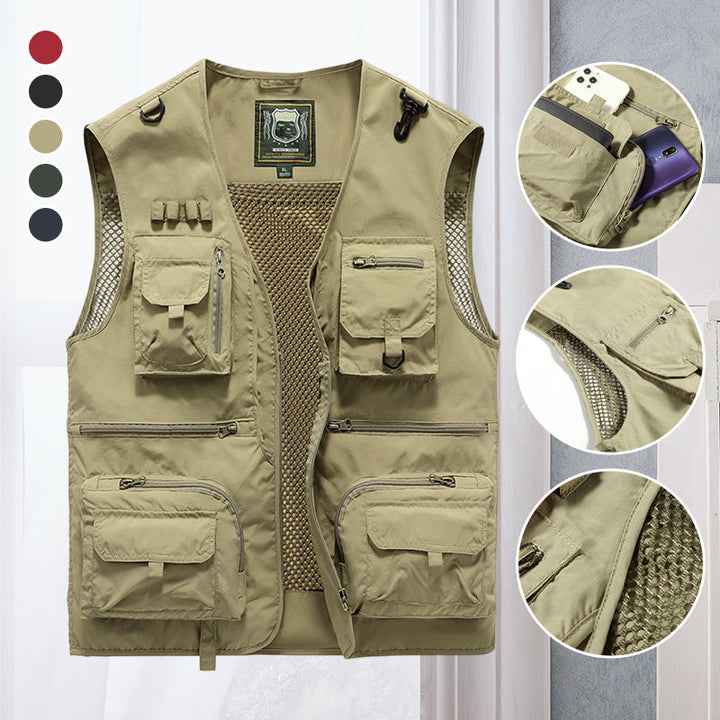 "Herren Mesh-Cargo-Weste mit Taschen, leichtes atmungsaktives Design, ideal für Abenteuer und Freizeit, modischer Look"