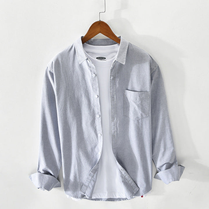"Herren Oxford-Hemd Beige, klassisches Design, atmungsaktive Baumwolle, ideal für eleganten Stil, optimale Passform"