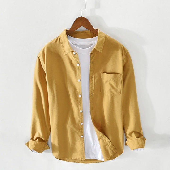 "Herren Oxford-Hemd Beige, klassisches Design, atmungsaktive Baumwolle, ideal für eleganten Stil, optimale Passform"