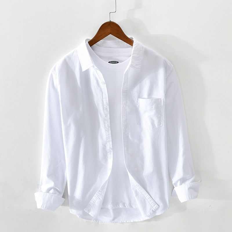 "Herren Oxford-Hemd Beige, klassisches Design, atmungsaktive Baumwolle, ideal für eleganten Stil, optimale Passform"