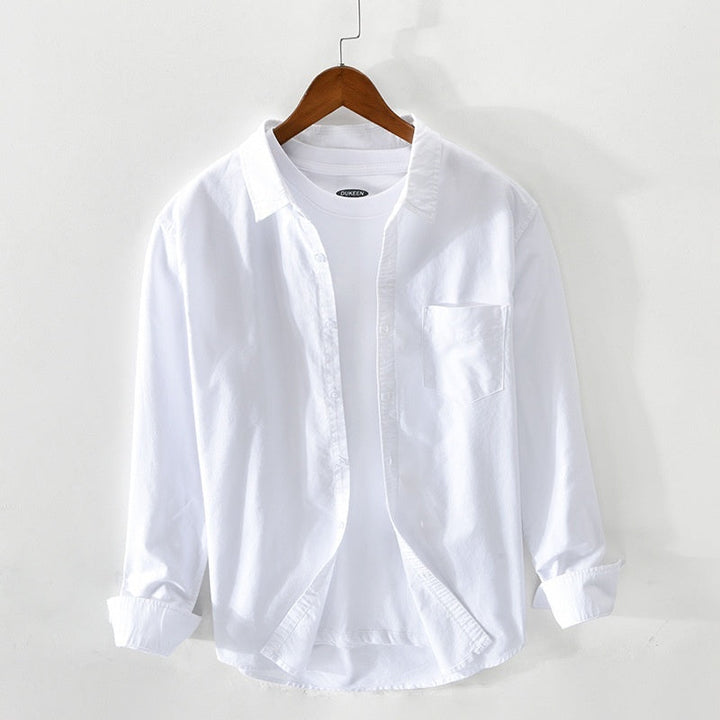 "Herren Oxford-Hemd Beige, klassisches Design, atmungsaktive Baumwolle, ideal für eleganten Stil, optimale Passform"