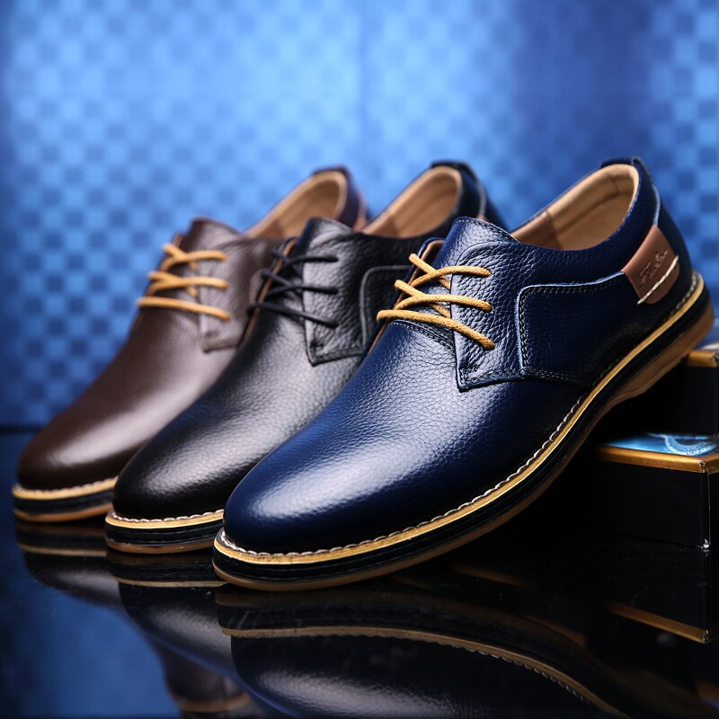 Herren-Oxfordschuhe aus Leder, elegant, blau, braun, schwarz, mit robuster Sohle, stilvoll und vielseitig für jeden Anlass.