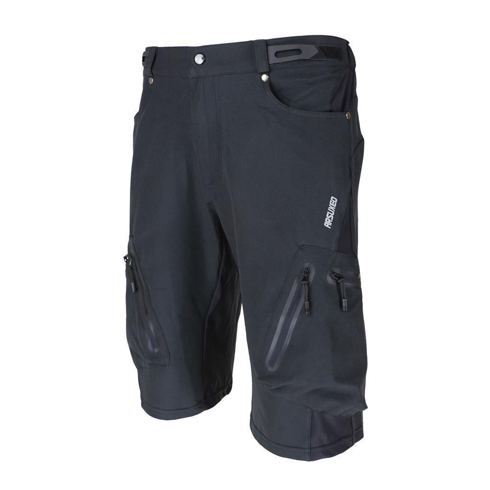 "Herren Radhose, atmungsaktiv, Dunkelblau, elastischer Bund, Reißverschlusstaschen, ideal für Outdoor-Radfahren."