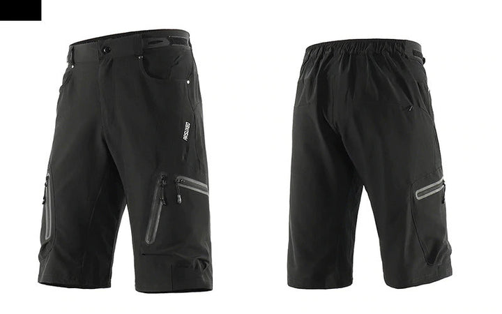 "Herren Radhose, atmungsaktiv, Dunkelblau, elastischer Bund, Reißverschlusstaschen, ideal für Outdoor-Radfahren."