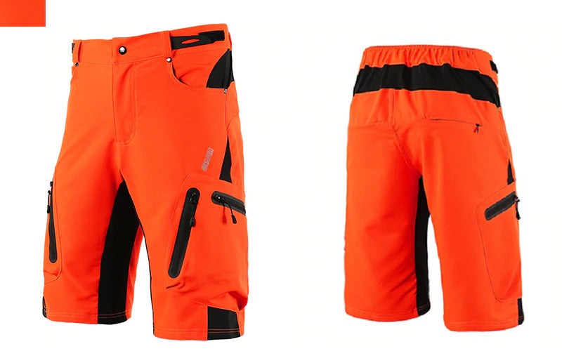 "Herren Radhose, atmungsaktiv, Dunkelblau, elastischer Bund, Reißverschlusstaschen, ideal für Outdoor-Radfahren."