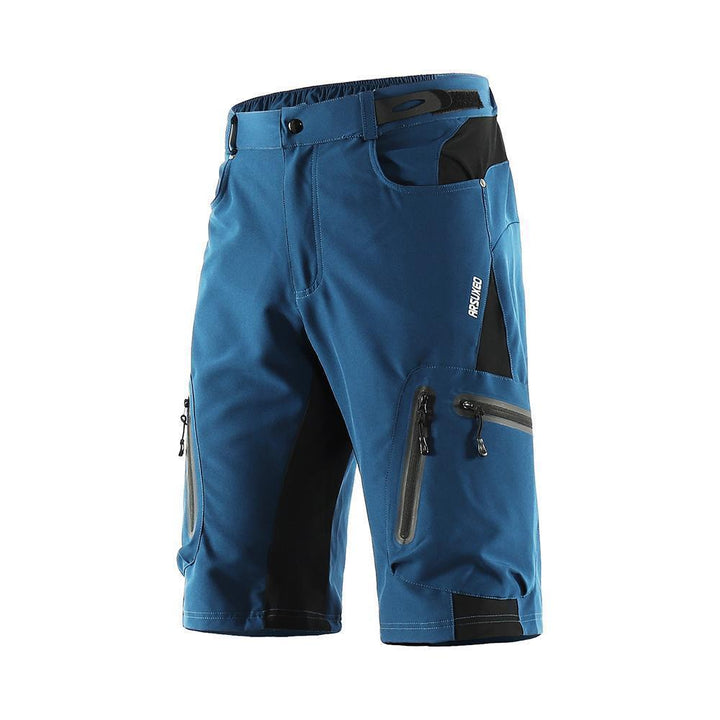 "Herren Radhose, atmungsaktiv, Dunkelblau, elastischer Bund, Reißverschlusstaschen, ideal für Outdoor-Radfahren."