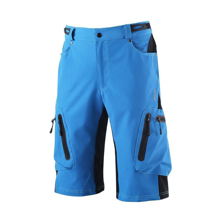 "Herren Radhose, atmungsaktiv, Dunkelblau, elastischer Bund, Reißverschlusstaschen, ideal für Outdoor-Radfahren."