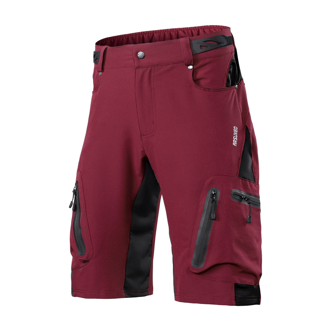 "Herren Radhose, atmungsaktiv, Dunkelblau, elastischer Bund, Reißverschlusstaschen, ideal für Outdoor-Radfahren."