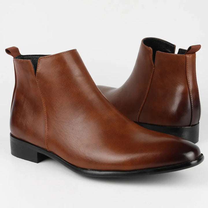 "Herren Retro-Lederstiefel mit Vintage-Design, hochwertigem Leder, Reißverschluss und robuster Sohle in Braun"