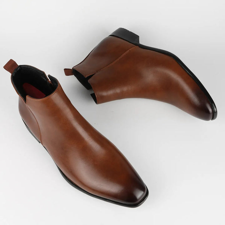 "Herren Retro-Lederstiefel mit Vintage-Design, hochwertigem Leder, Reißverschluss und robuster Sohle in Braun"